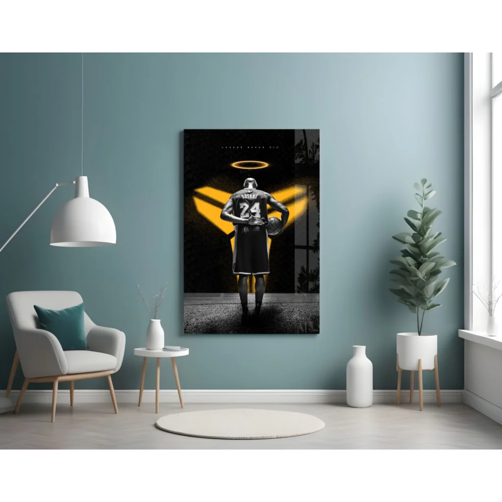Kobe Bryant Halo Glass Wall Art Canvas Print Black Gold | Contemporary Home Wall Art | vintageantiquesgifts.com