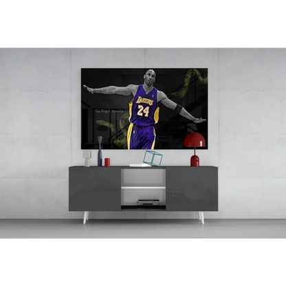 Kobe Bryant Lakers glass wall art with purple gold jersey 24 action portrait