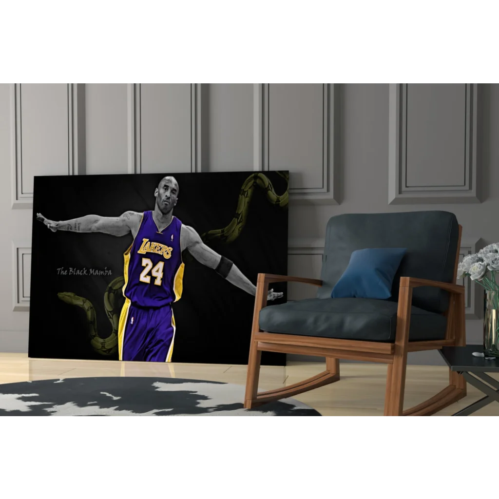 Kobe Bryant Lakers purple gold jersey portrait wall art on black canvas