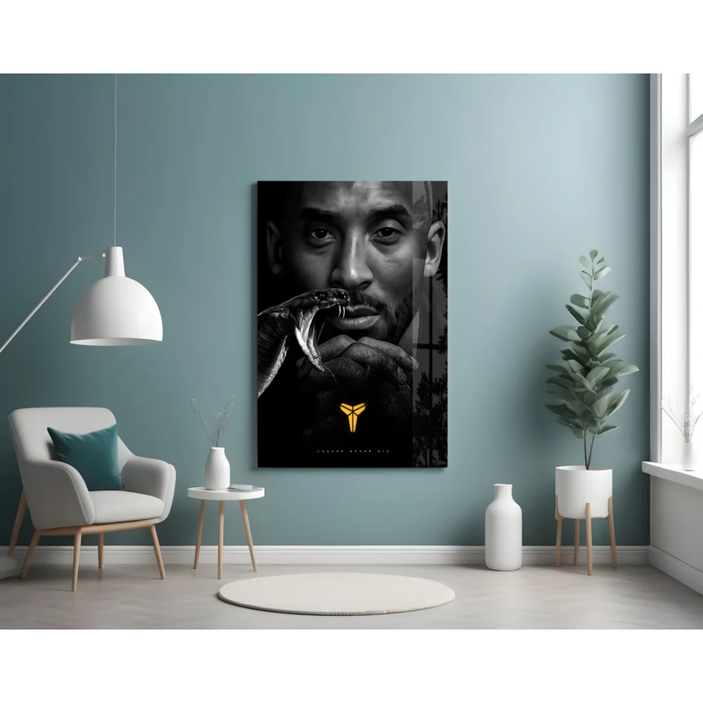 Black and white Kobe Bryant snake poster with gold accents wall art