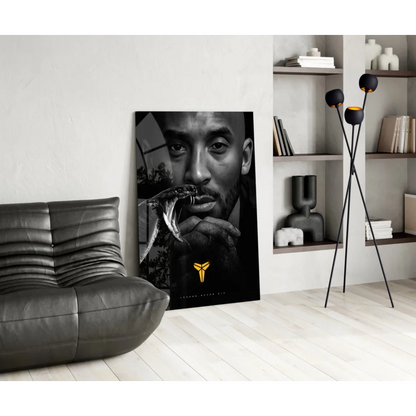Kobe Bryant snake poster in black white photo with gold accents wall art
