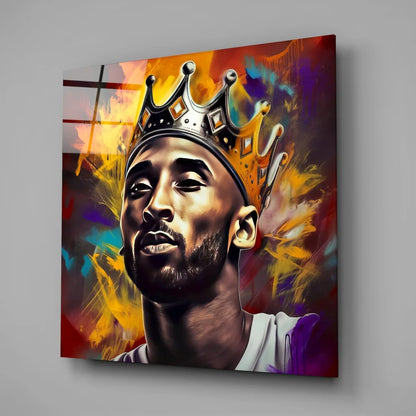 Kobe Bryant tempered glass art with gold crown and bold colors