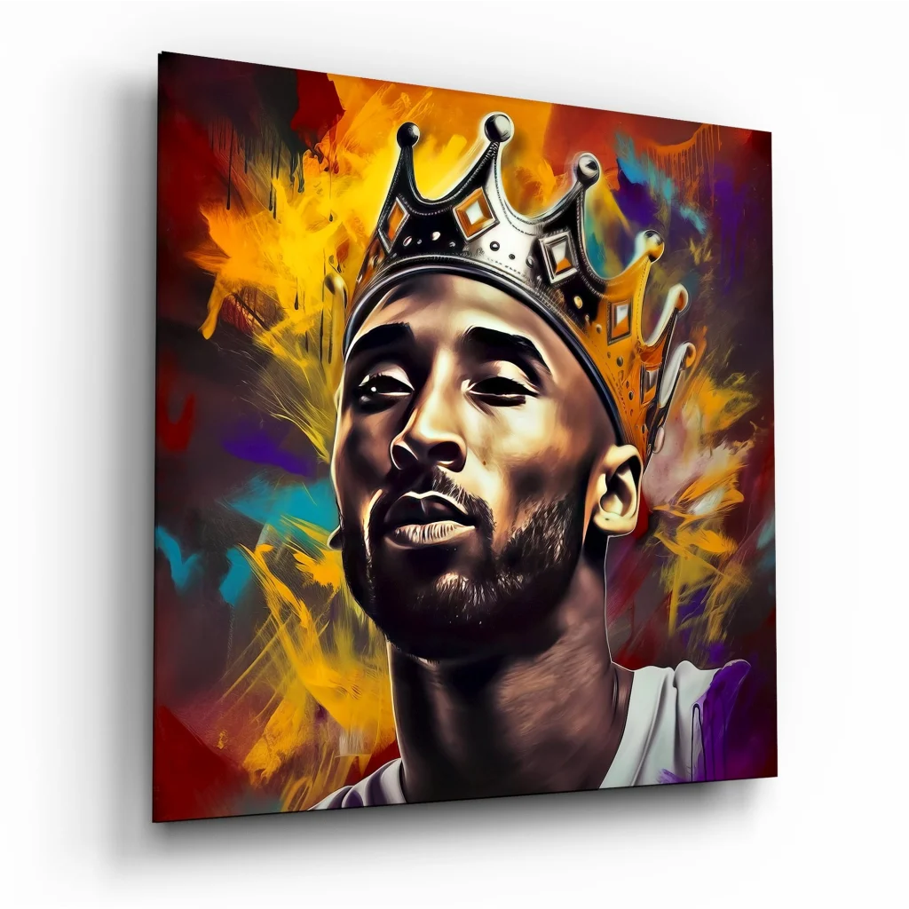 Kobe Bryant glass art with crown on fiery tempered glass