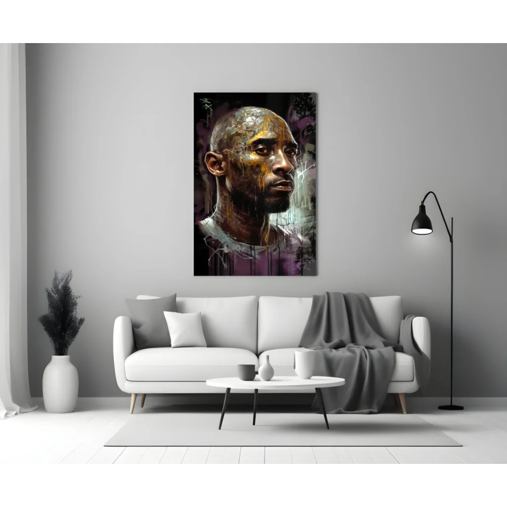 Kobe Bryant graffiti canvas wall art in gold purple tones