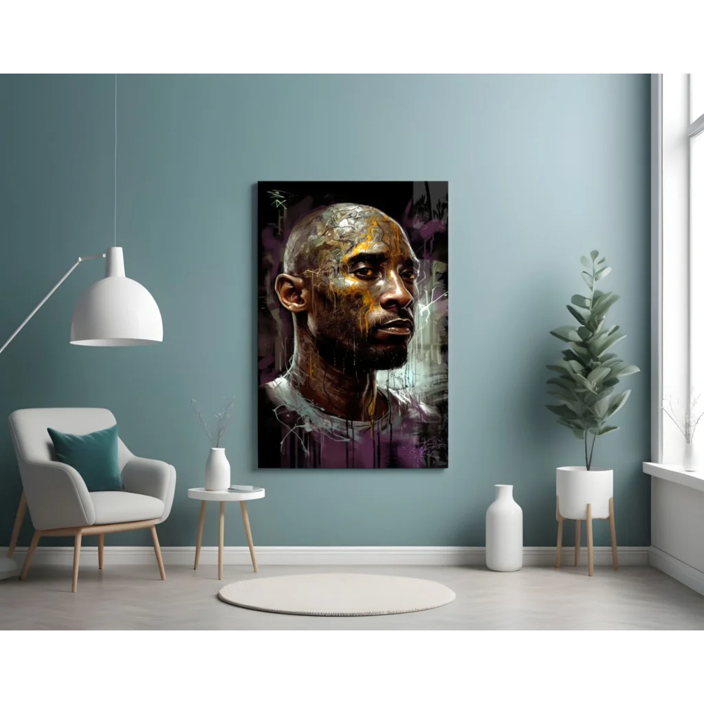 Kobe Bryant graffiti canvas wall art in gold purple tribute