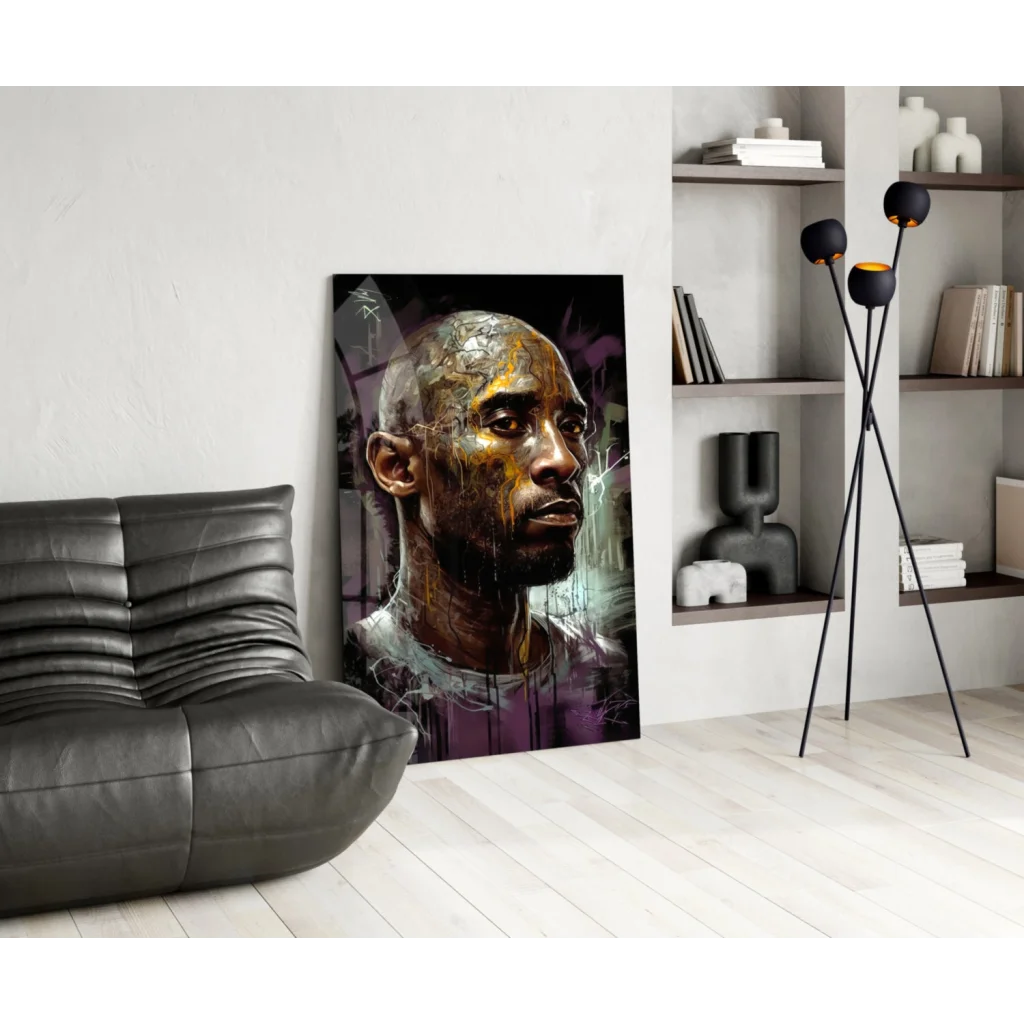 Kobe Bryant graffiti canvas wall art in gold purple tribute
