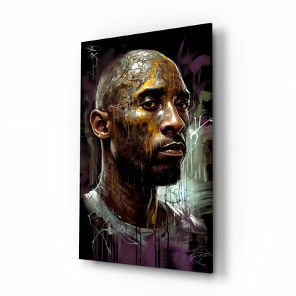 Stylized Kobe Bryant graffiti wall art canvas in gold purple tones
