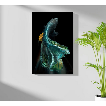 Vibrant turquoise gold betta fish on insigne aluminum print for modern walls