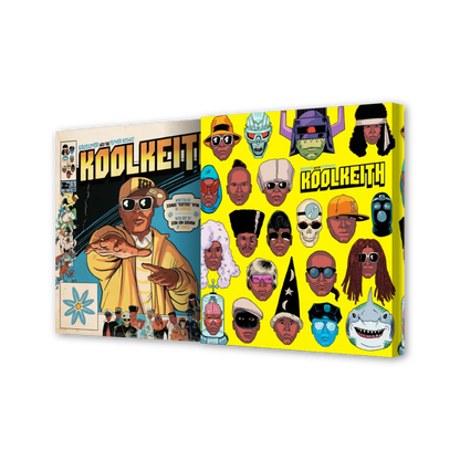 Two Kool Keith comic album covers on purple vinyl from Seamus Esoteric Ryan and Sean Von Gorman