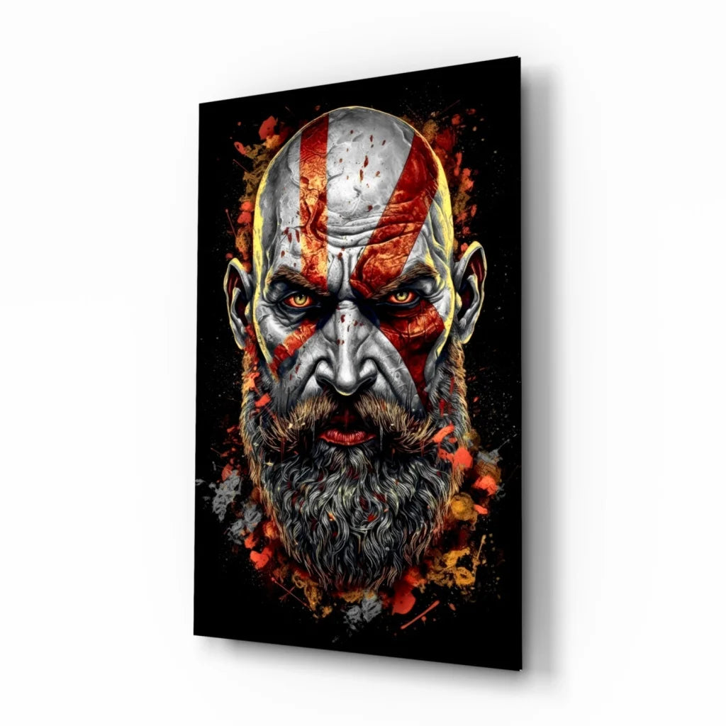 Kratos God of War Glass Wall Art with Fiery Battle Paint | Insigneart USA | vintageantiquesgifts.com
