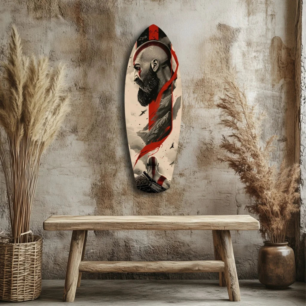 Epic Kratos Tempered Glass Wall Art Skateboard Design | Modern Wall Art Decor | vintageantiquesgifts.com