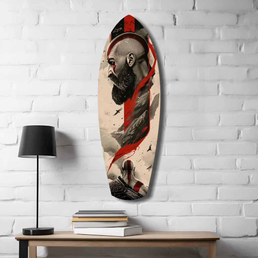 Epic Kratos Tempered Glass Wall Art Skateboard Design | Contemporary Home Wall Art | vintageantiquesgifts.com