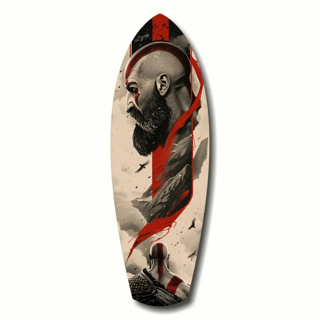 Epic Kratos Tempered Glass Wall Art Skateboard Design | Insigneart USA | vintageantiquesgifts.com