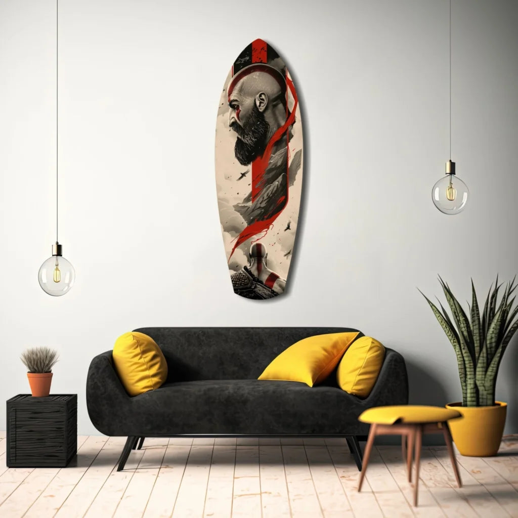 Epic Kratos tempered glass wall art in surfboard design