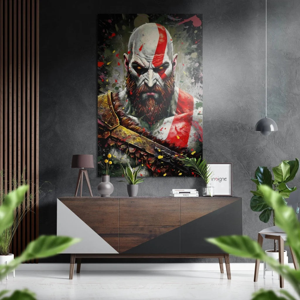 Epic Kratos from God of War on brushed aluminium dibond print