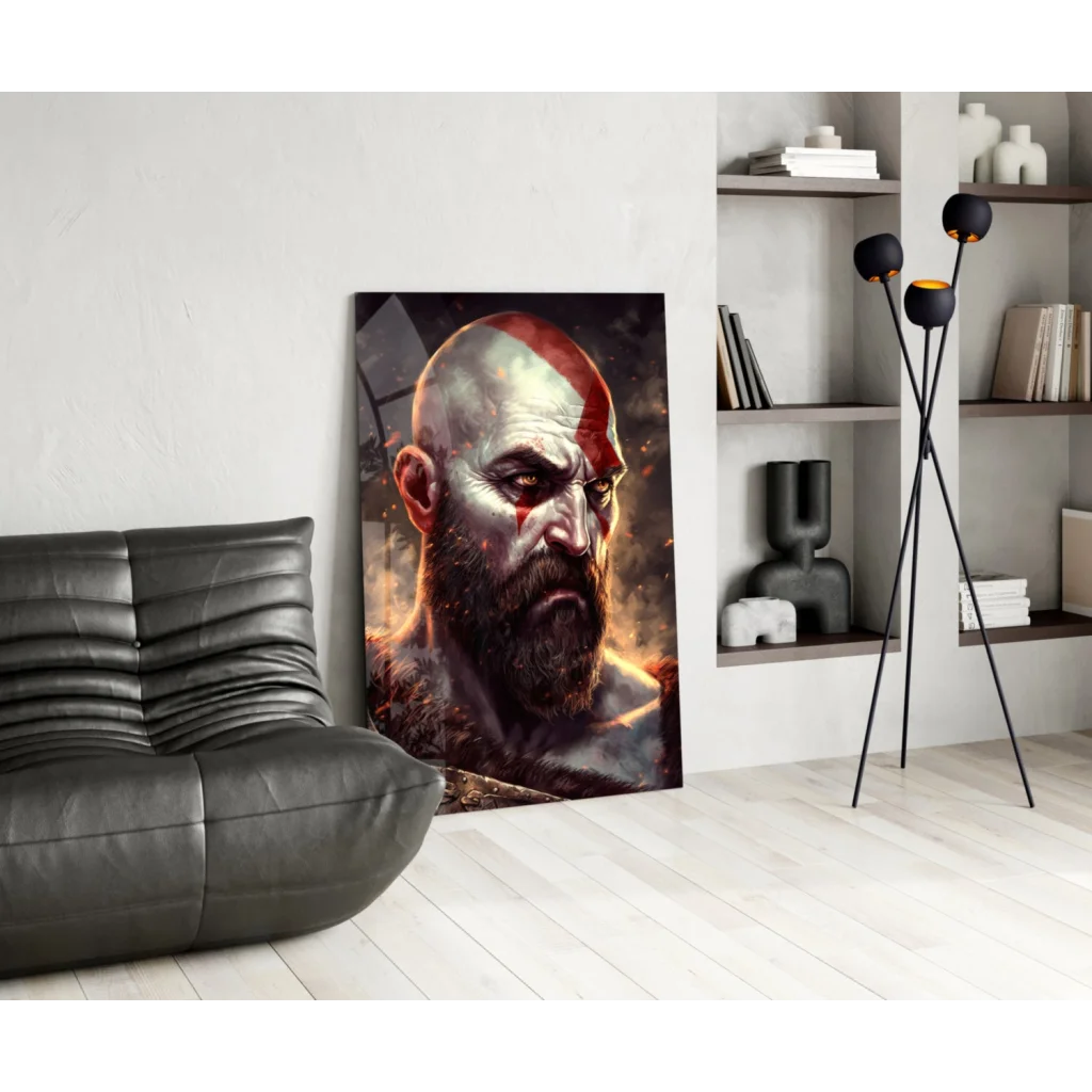 Kratos God of War intense portrait canvas wall art print