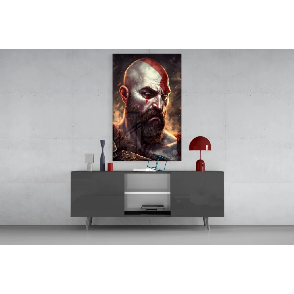 Kratos God of War intense portrait canvas wall art print
