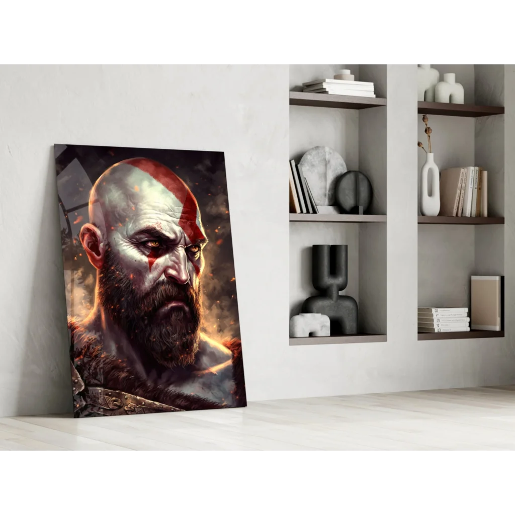 Kratos God of War canvas wall art portrait with red forehead stripe