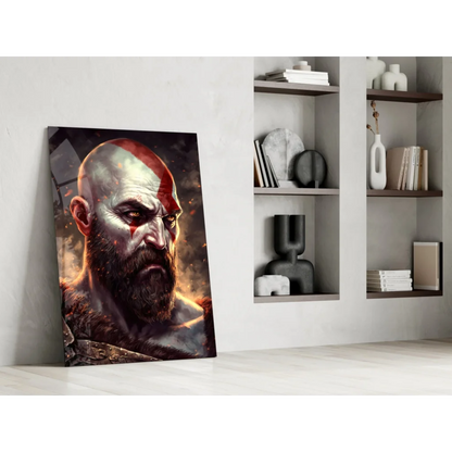 Kratos God of War canvas wall art portrait with red forehead stripe