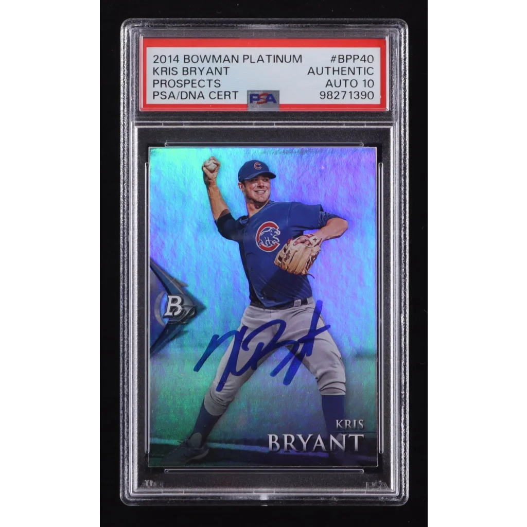 Kris Bryant 2014 Bowman Platinum graded rookie card with authentic autograph and PSA DNA