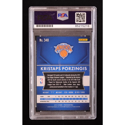 Kristaps Porzingis PSA graded autographed rookie card Knicks displayed