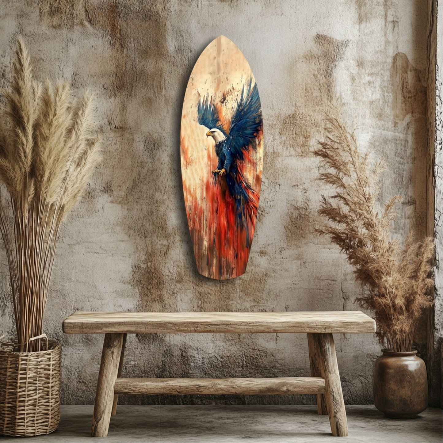 Surfboard Blue Wings Spread American Eagle Glass Wall Art