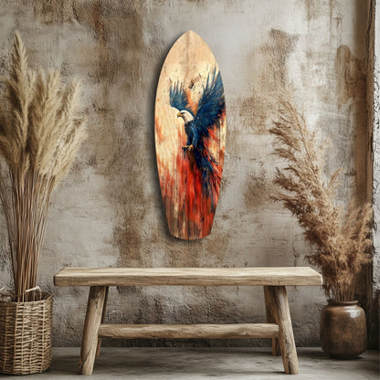 Surfboard Blue Wings Spread American Eagle Glass Wall Art