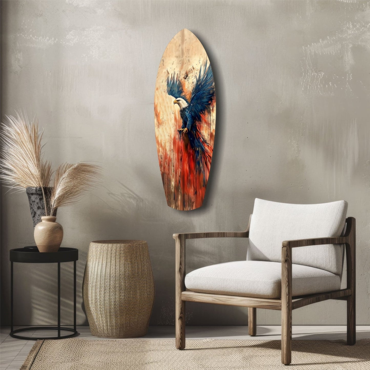 Surfboard Blue Wings Spread American Eagle Glass Wall Art