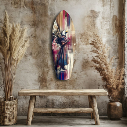 Surfboard Magenta Drip Paint American Eagle Glass Wall Art