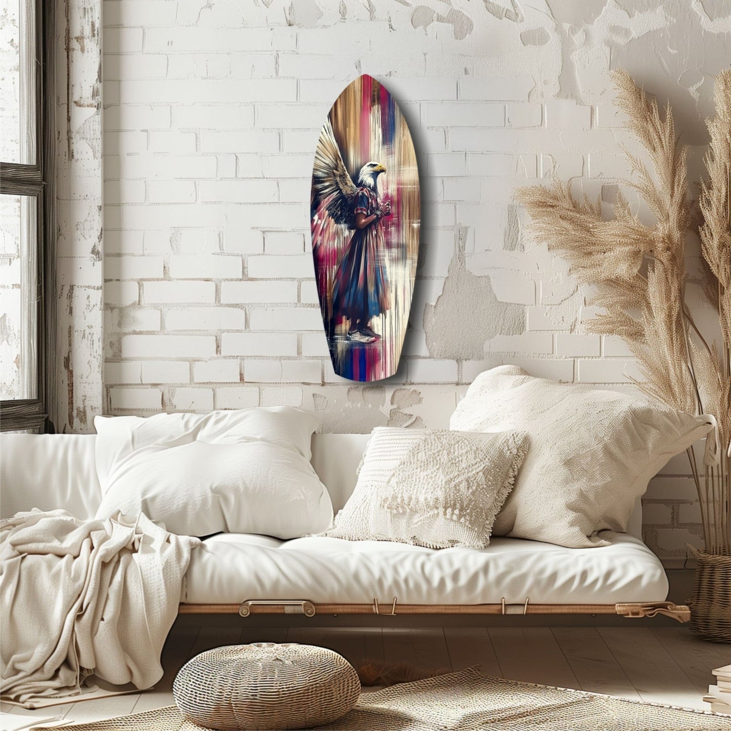 Surfboard Magenta Drip Paint American Eagle Glass Wall Art