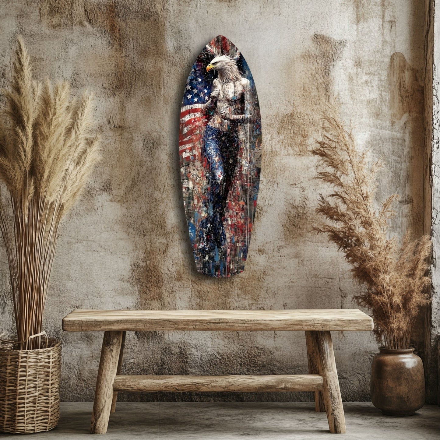 American Eagle Surfboard Glass Wall Art