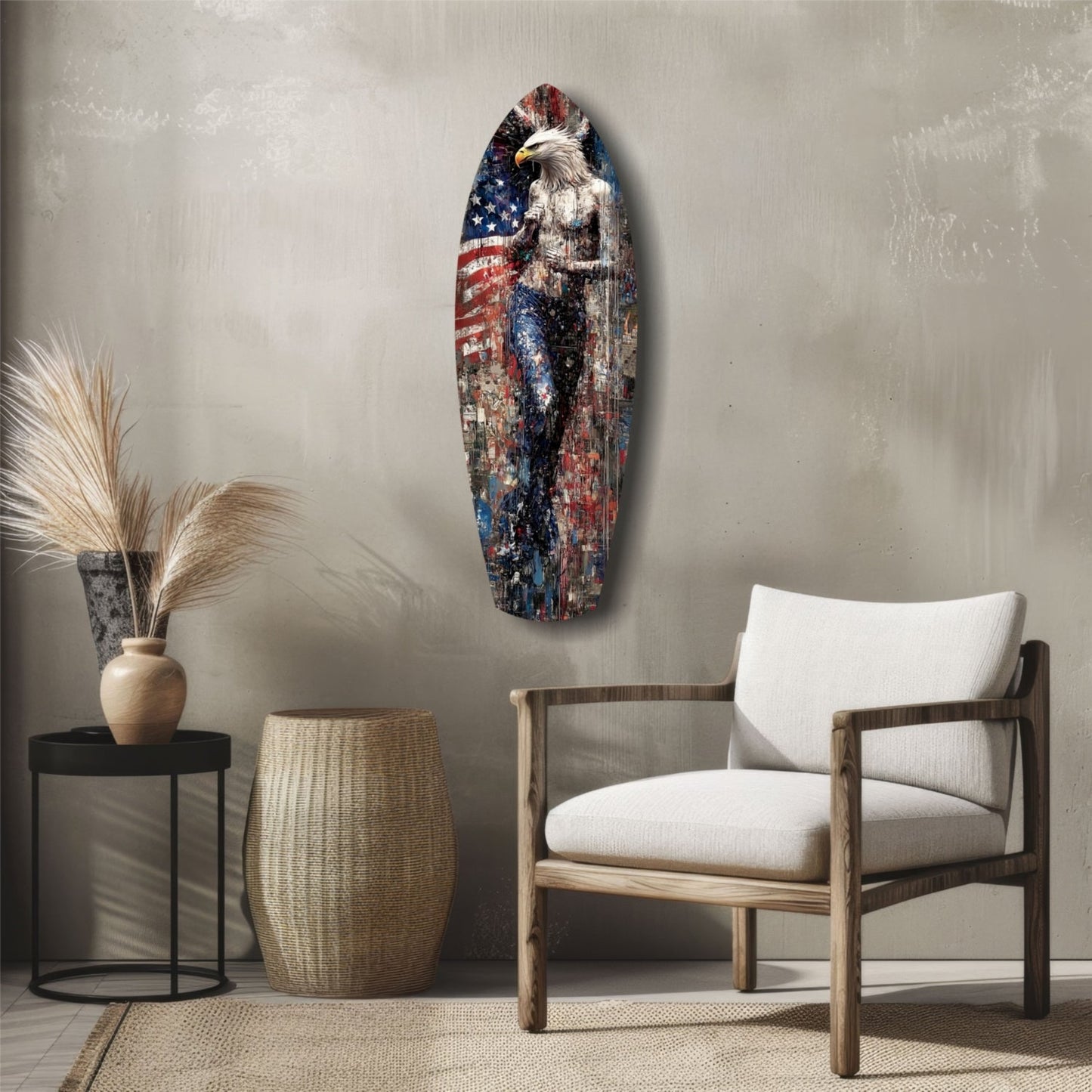American Eagle Surfboard Glass Wall Art
