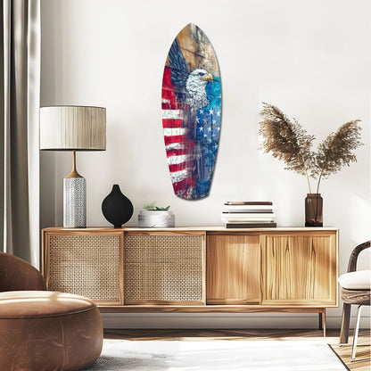 Surfboard Stars And Stripes American Eagle Glass Wall Art