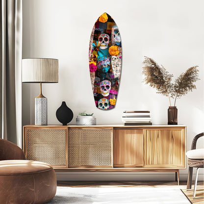 Sugar Skulls and Marigold Market Glass Wall Art