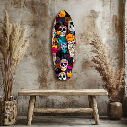 Sugar Skulls and Marigold Market Glass Wall Art
