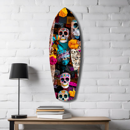 Sugar Skulls and Marigold Market Glass Wall Art