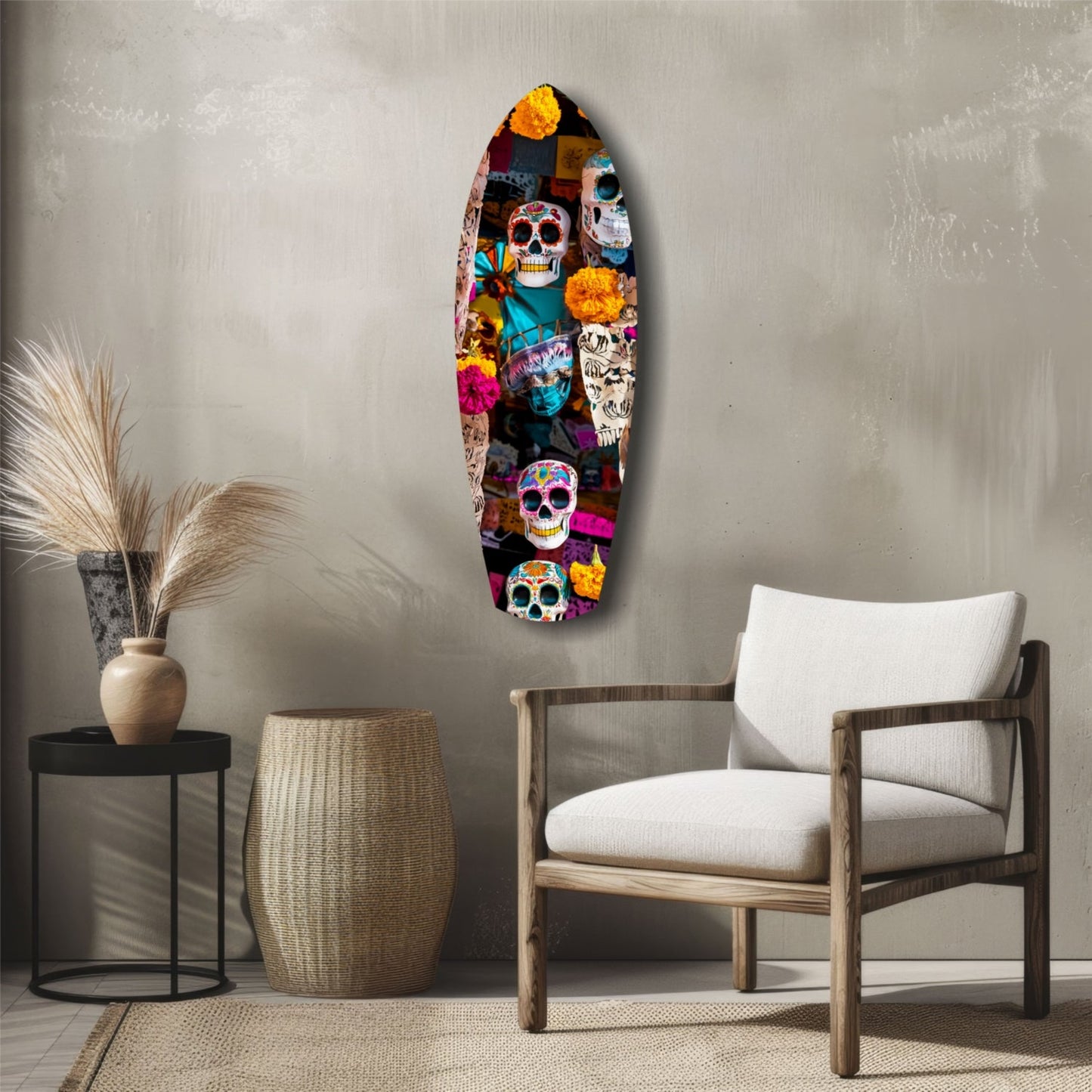 Sugar Skulls and Marigold Market Glass Wall Art