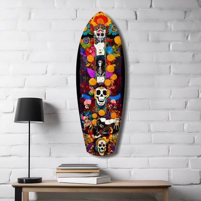 Floral Skull Totem With Guitar Glass Wall Art