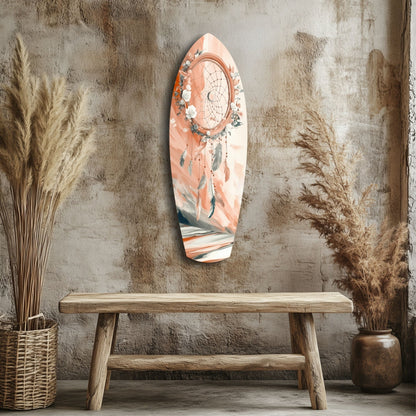 Peach Rose Dreamcatcher Surfboard Glass Wall Art