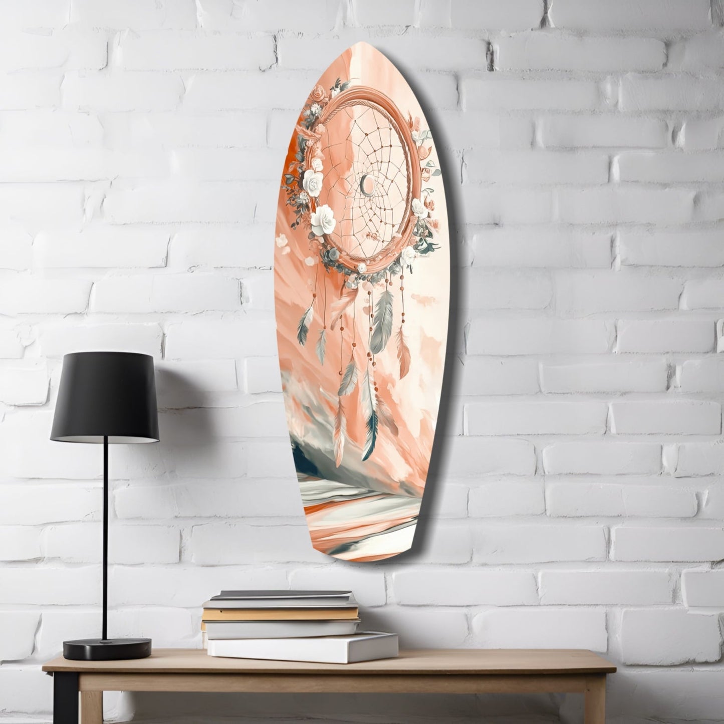 Peach Rose Dreamcatcher Surfboard Glass Wall Art