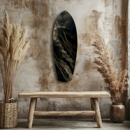 Surfboard Shaped Diagonal Streak Golden Waves Glass Wall Art