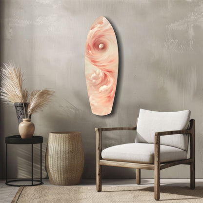 Pinky Swirl Glass Wall Art displayed above a wooden chair in a minimalist interior with neutral tones and natural décor.