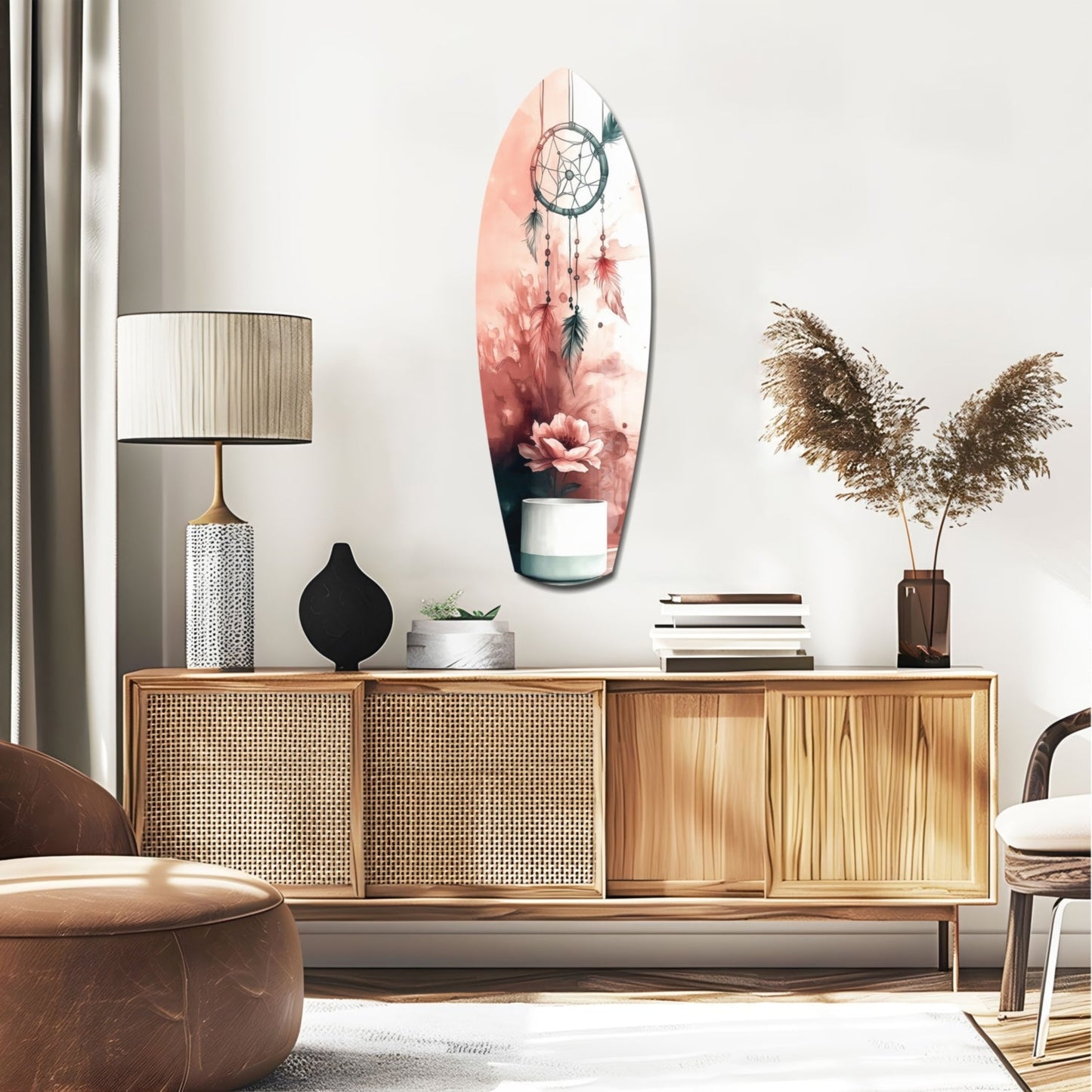 Blush Dreamcatcher Bloom Surfboard Glass Wall Art