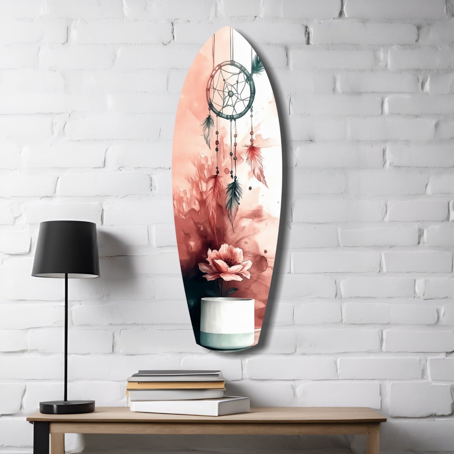 Blush Dreamcatcher Bloom Surfboard Glass Wall Art