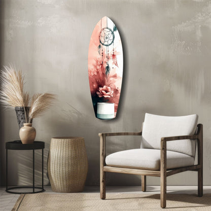 Blush Dreamcatcher Bloom Surfboard Glass Wall Art