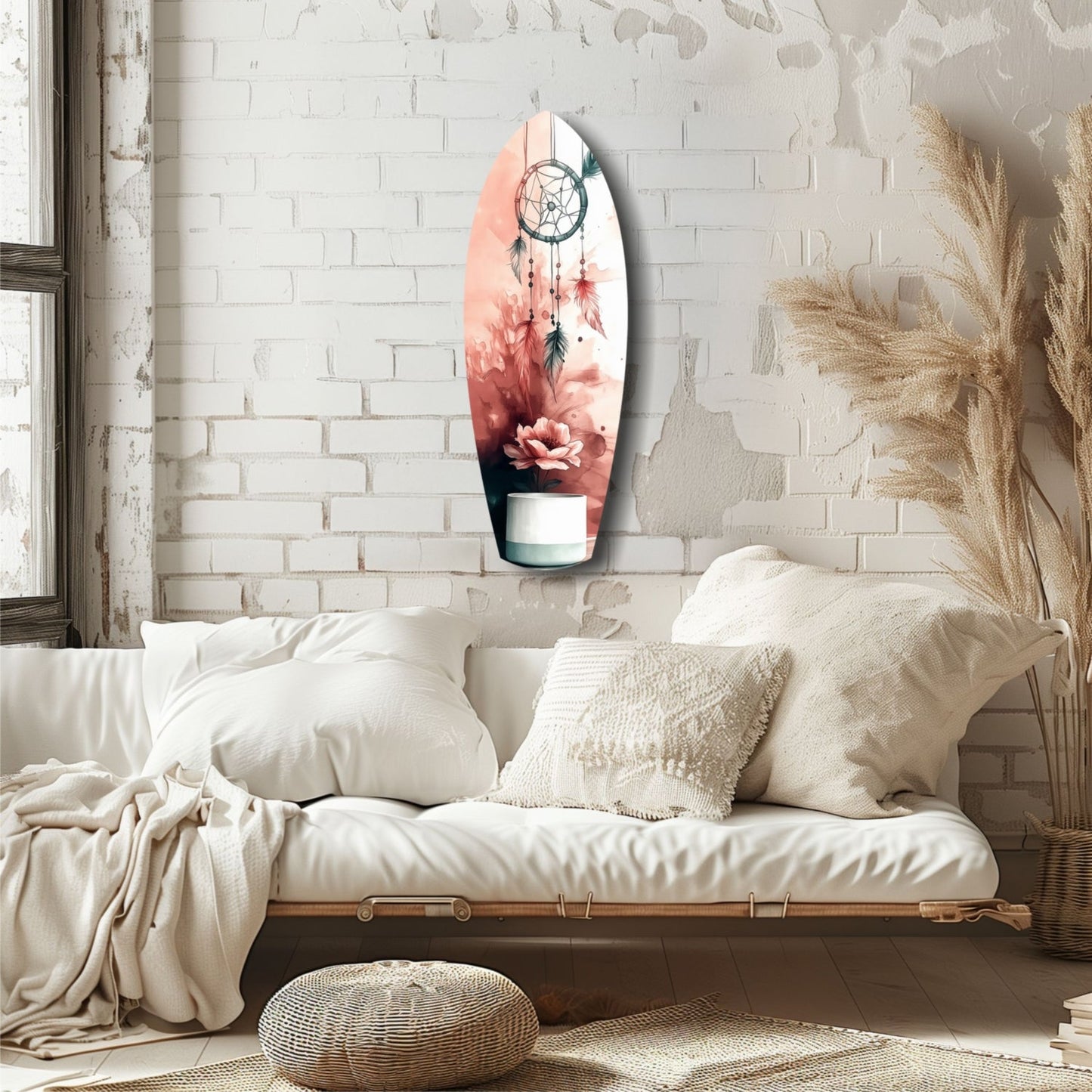 Blush Dreamcatcher Bloom Surfboard Glass Wall Art