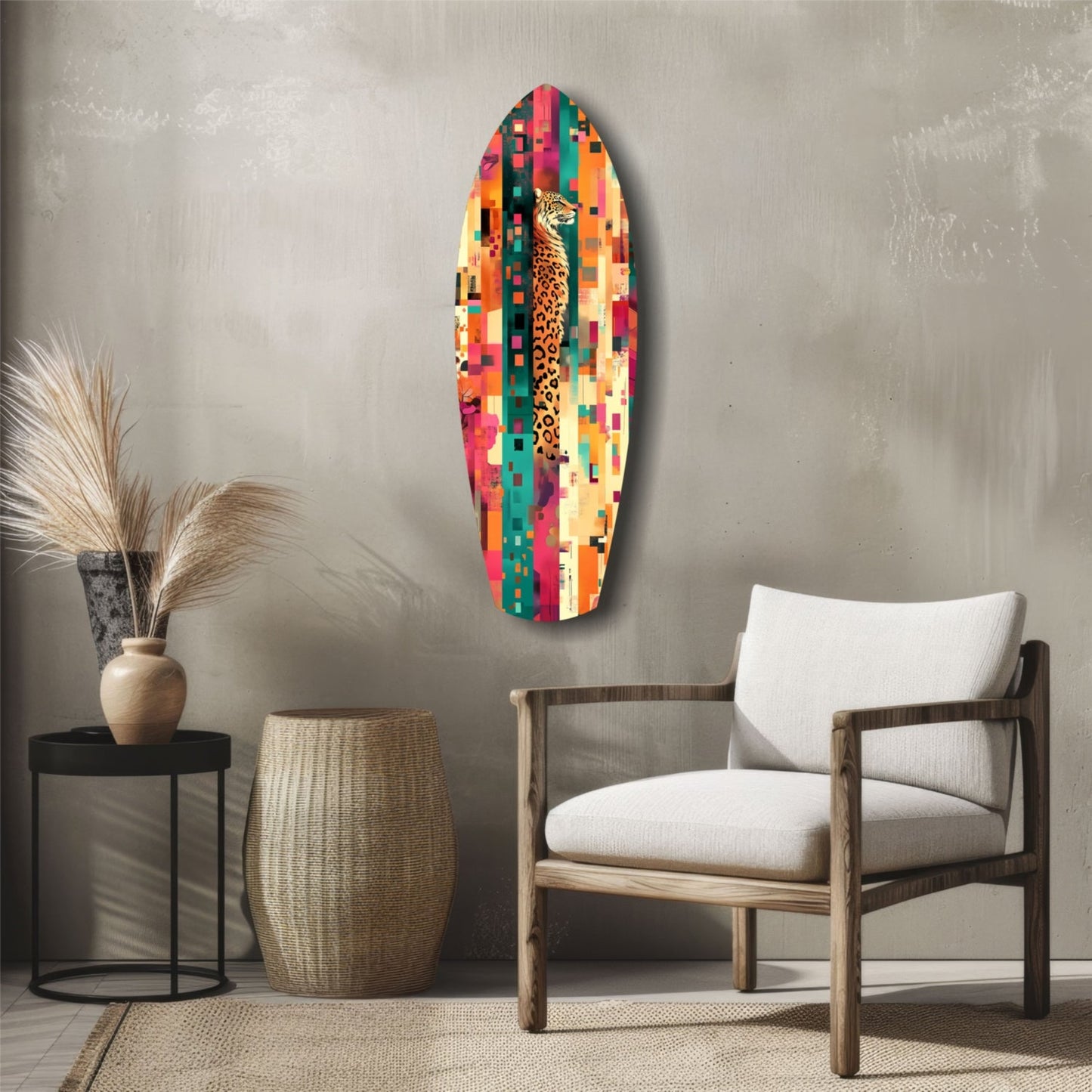 Leopard on Color Block Mosaic Glass Wall Art