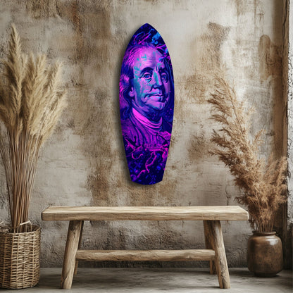 Magenta Ultraviolet Banknote Portrait Glass Wall Art
