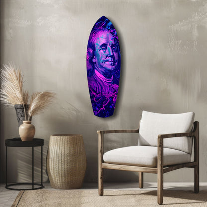 Magenta Ultraviolet Banknote Portrait Glass Wall Art
