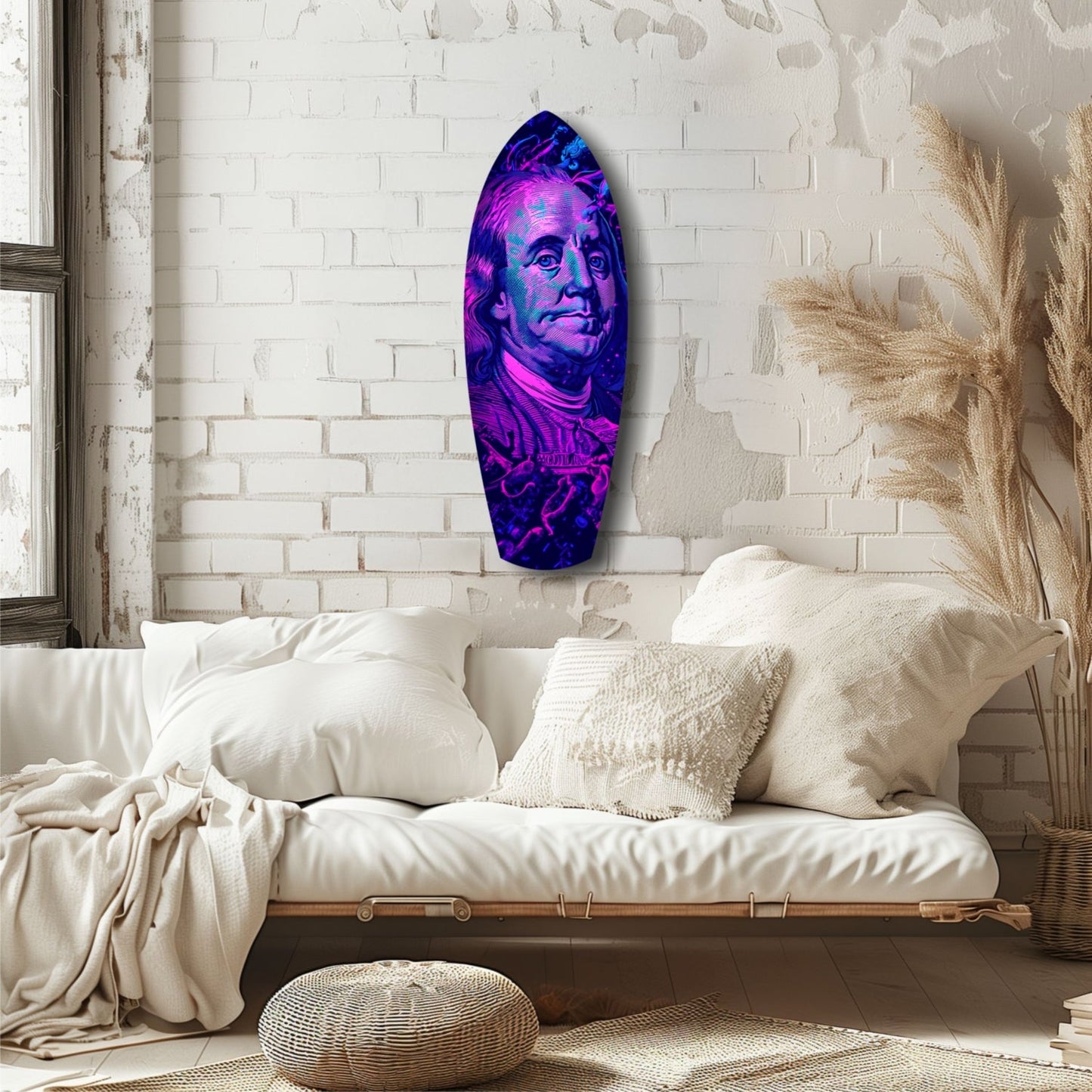 Magenta Ultraviolet Banknote Portrait Glass Wall Art